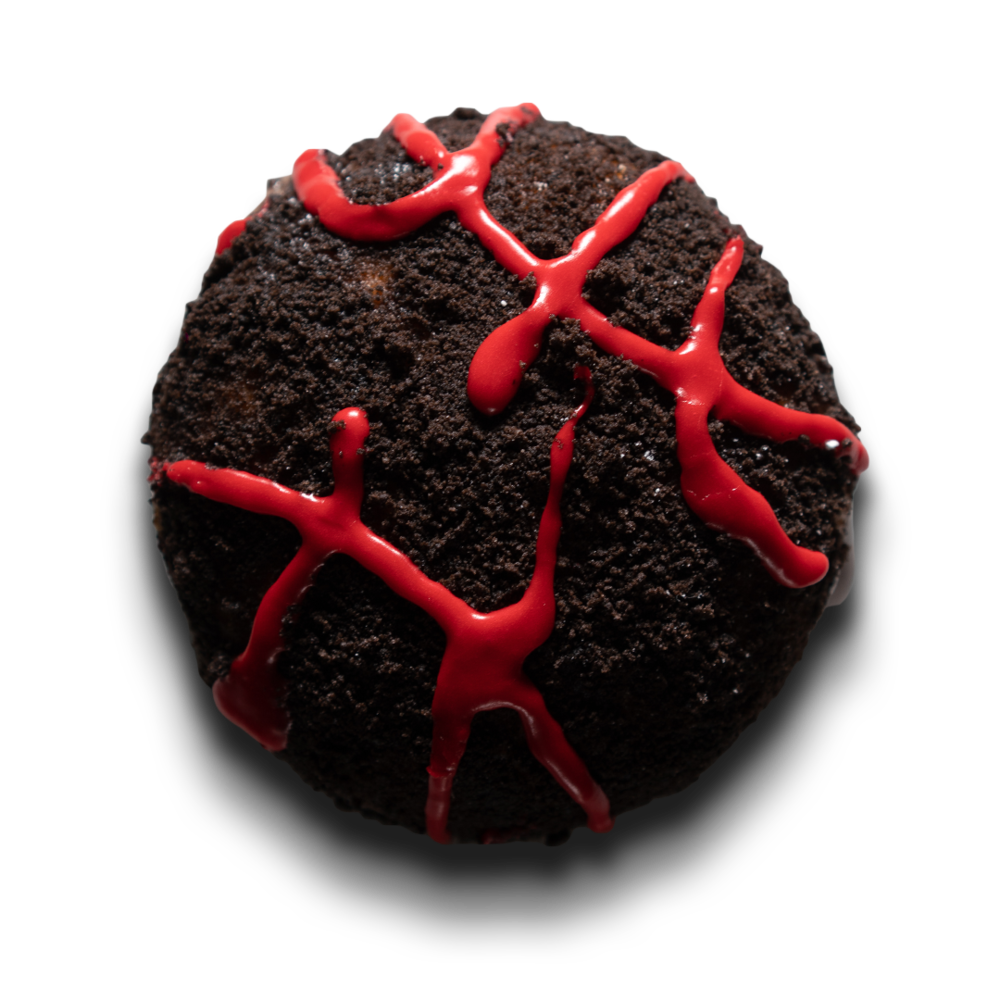 suicide squeeze - Designed by our favorite little league team – The Psycho Donuts. They went all or nothing with Oreo dust and dark chocolate filling!